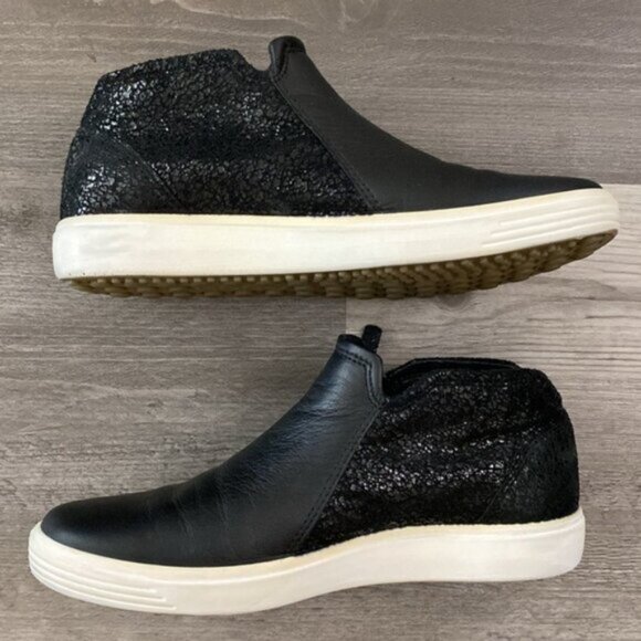 ECCO Soft 7 Leather Bootie Shoes 6.5 / 37 Black Mix Media Texture Zip Soft $170 - Picture 5 of 12